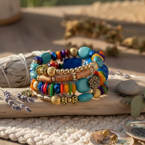 Handmade Wrap Around Beaded Colorful Fashion Bracelet Trendy Boho-Chic - Picture 8 of 12